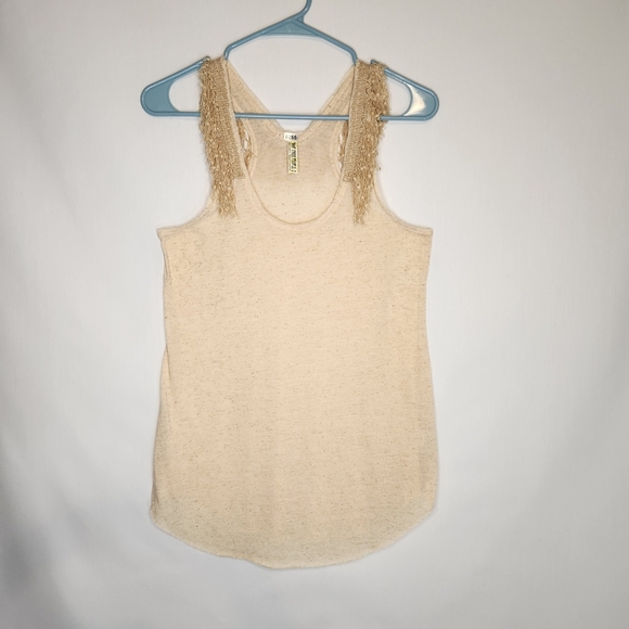 Free People Sleeveless Tank Top with Fringe Detail Size Medium Cream. Cottage - Picture 2 of 6
